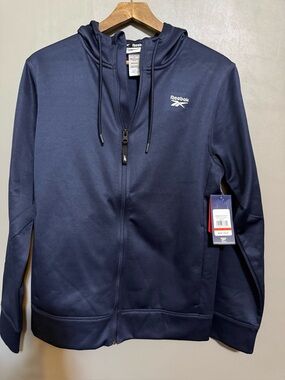 Reebok Dark Blue Full-Zip Hoodie with Logo